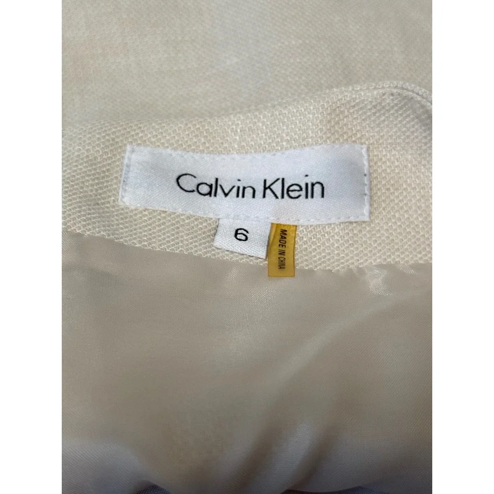 Calvin Klein Beige Linen Blend Pencil Skirt Buckle Detail Size 6‎ Professional